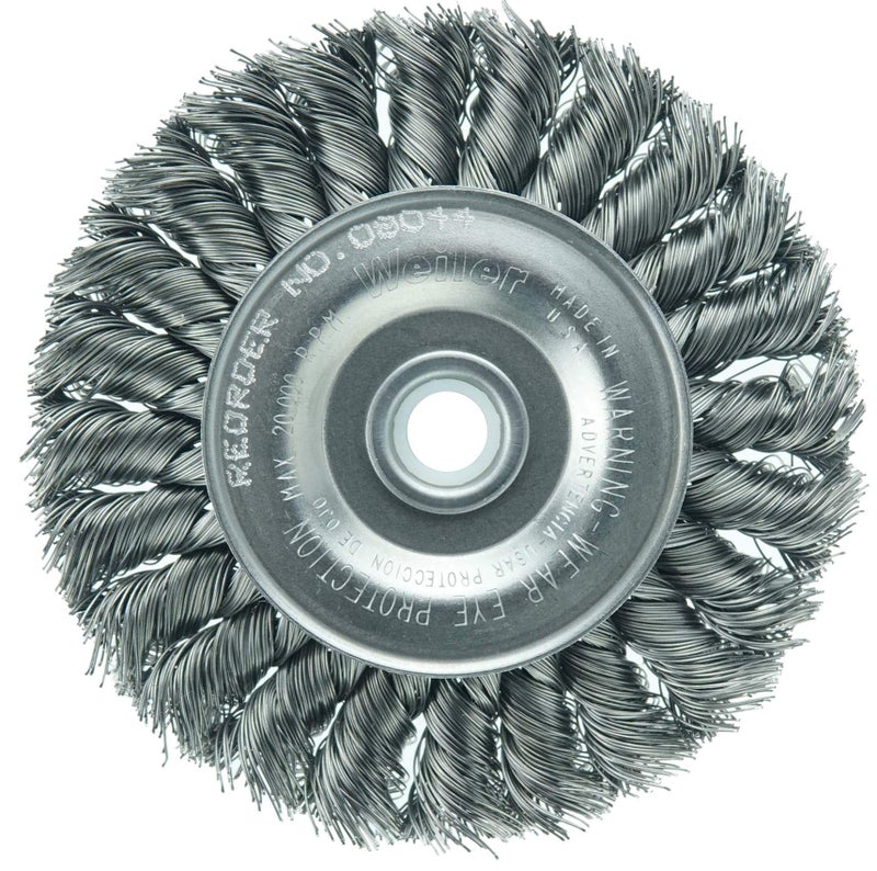 Weiler 08044 4" Standard Twist Knot Wire Wheel, .014" Steel Fill, 1/2"-3/8" Arbor Hole, Made in the USA - Image 4