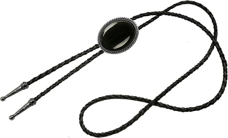 Moranse Bolo Tie With Emerald Blue and Black or More Colors Stone Celtic Style Genuine and Cowhide Rope - Image 2