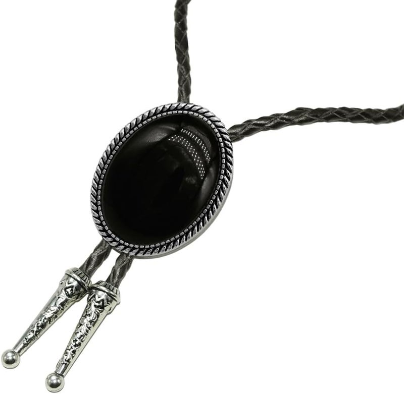Moranse Bolo Tie With Emerald Blue and Black or More Colors Stone Celtic Style Genuine and Cowhide Rope - Image 4