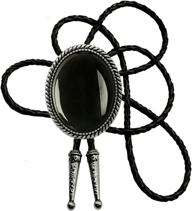 Moranse Bolo Tie With Emerald Blue and Black or More Colors Stone Celtic Style Genuine and Cowhide Rope - Image 1