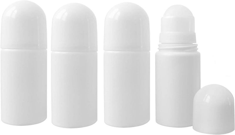 mollensiuer 4Pcs 1.69 fl oz/50ml Empty Refillable Roll On Bottles Reusable Leak-Proof DIY Containers with Plastic Roller Ball, White 