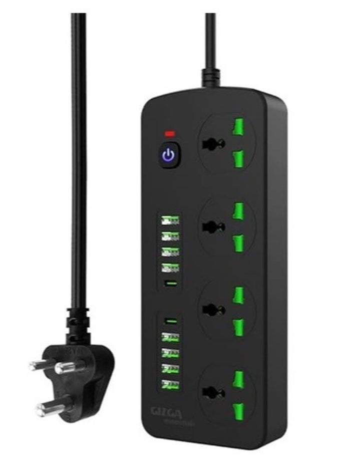 BGM Gizga Essentials Power Extension Board 8 USB 4.2A Ports, 2 PD 20W Ports, 4 Universal Thermal Trip Electrical Multi Plug Sockets, Surge Protection, Spike Guard, 3000W 16A, Flame Proof, 2m Cord Length  - Image 1