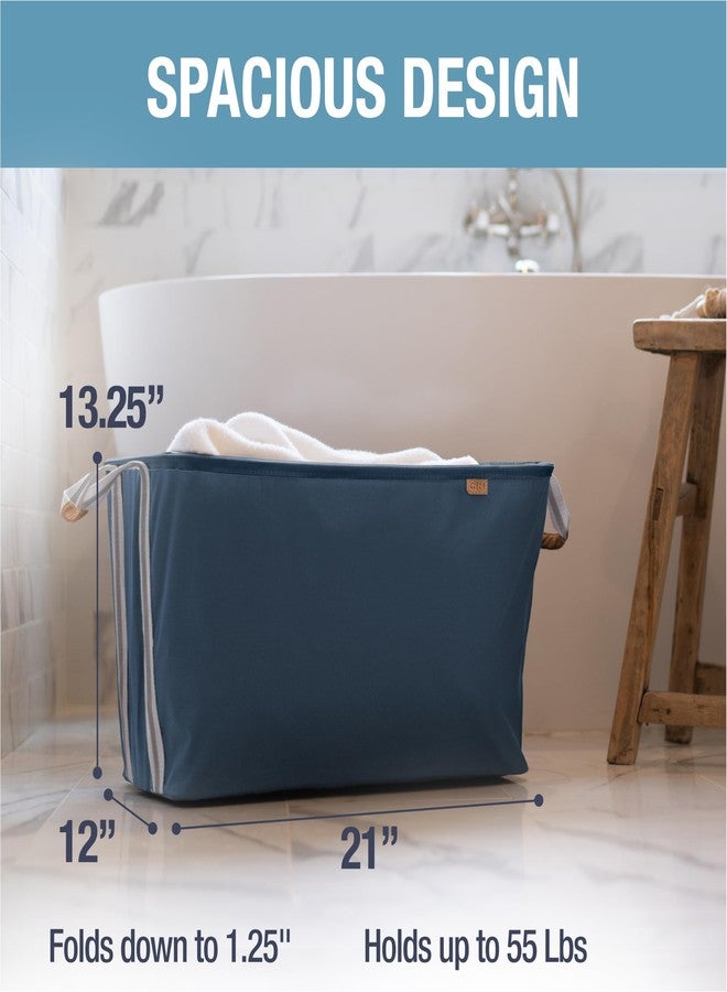 CleverMade Collapsible Fabric Laundry Basket LUXE 2PK - Foldable Pop Up Storage Organizer - Space Saving Hamper with Carry Handles, Navy Noir/Cream, One Size - Image 3