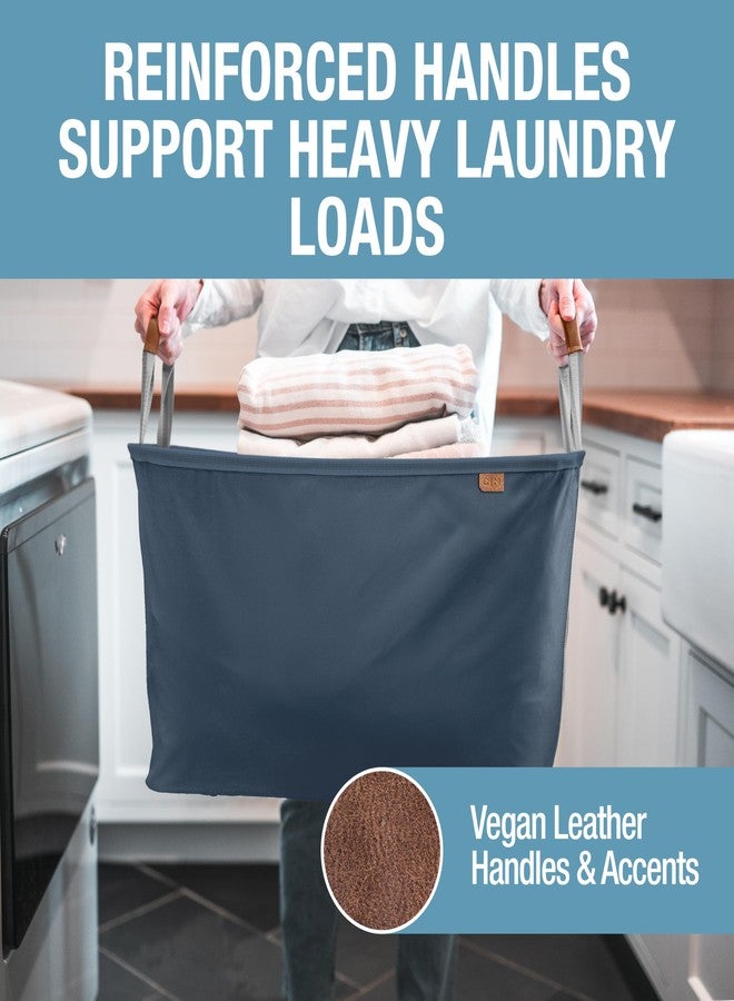 CleverMade Collapsible Fabric Laundry Basket LUXE 2PK - Foldable Pop Up Storage Organizer - Space Saving Hamper with Carry Handles, Navy Noir/Cream, One Size - Image 4