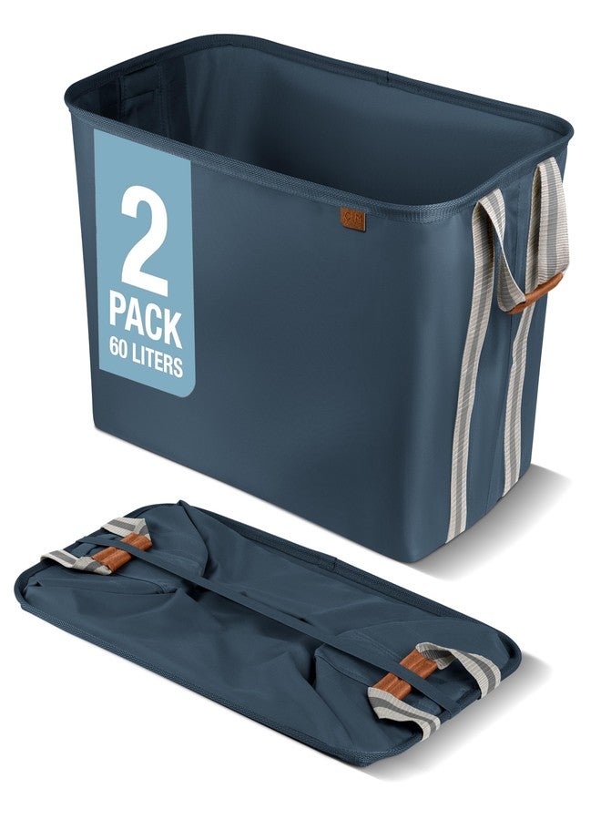 CleverMade Collapsible Fabric Laundry Basket LUXE 2PK - Foldable Pop Up Storage Organizer - Space Saving Hamper with Carry Handles, Navy Noir/Cream, One Size - Image 1