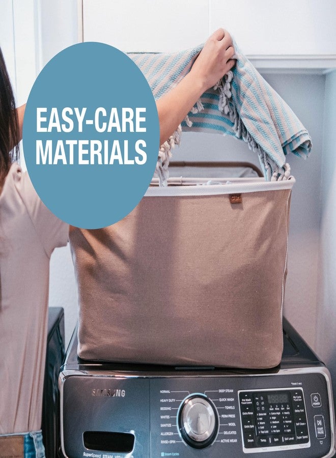 CleverMade Collapsible Fabric Laundry Basket LUXE 2PK - Foldable Pop Up Storage Organizer - Space Saving Hamper with Carry Handles, Navy Noir/Cream, One Size - Image 5