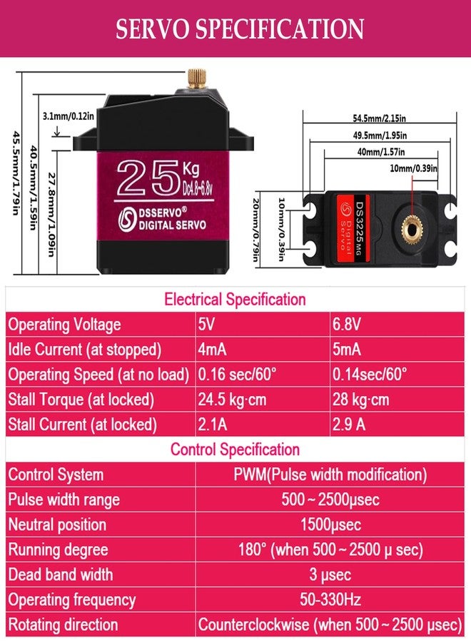 Stemedu DS3225 25KG High Torque RC Servo, Control Angle 180 Degree, Standard Single Axis Waterproof Metal Gear Digital Servo for 1/8 1/10 Baja RC Cars - Image 2