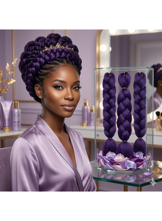 Deep Purple Kanekalon Braiding Hair Extensions for Box Braids & Afro Styles - 60cm Long - Professional Synthetic Hair - Image 3