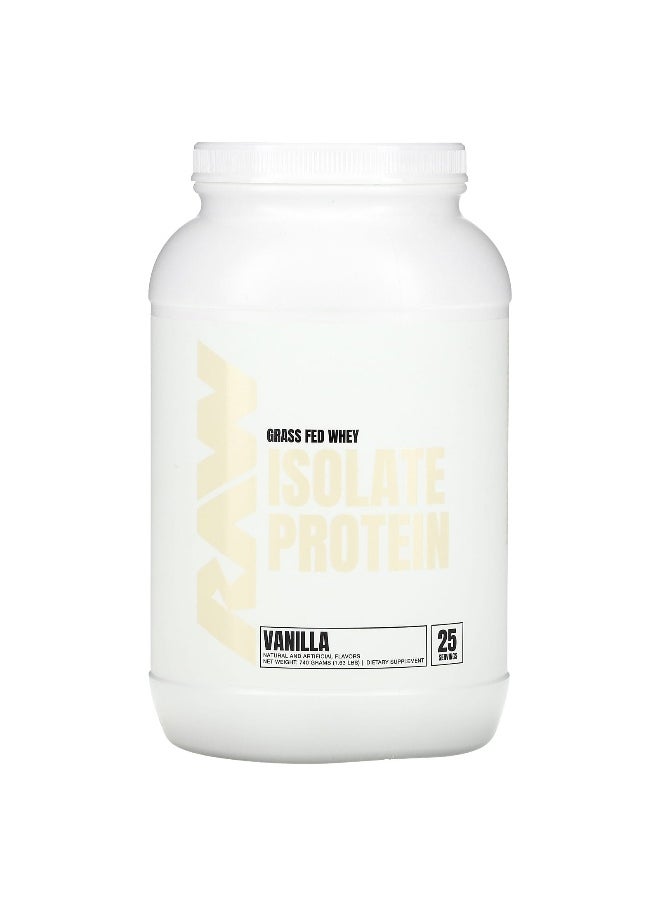 Raw Nutrition Raw Nutrition, Grass Fed Whey Isolate Protein, Vanilla, 1.63 lb (740 g)  - Image 1