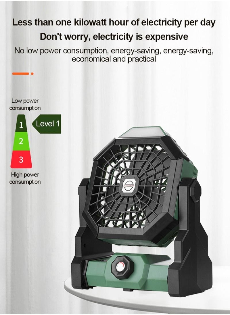 ET-LIFE Camping Fan Table Fan Portable Fan with LED Light Design Desk Fan Rechargeable Adjustable Speed Brightness with Hook for Camping Hiking BBQ Indoor Outdoor Home Office Travel (1200mAh)  - Image 3