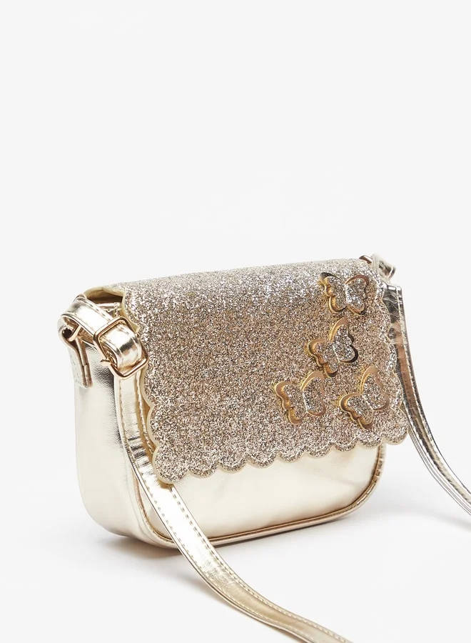 MISSY Little Missy Glitter Textured Crossbody Bag with Butterfly Accents