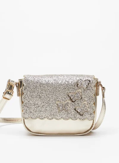MISSY Little Missy Glitter Textured Crossbody Bag with Butterfly Accents