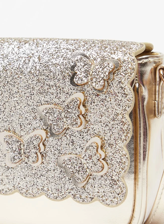 MISSY Little Missy Glitter Textured Crossbody Bag with Butterfly Accents