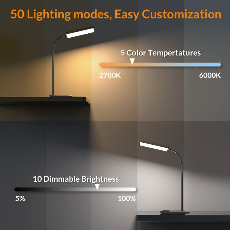LEPOWER Desk Lamp, 800LM LED for Home Office, 12W Reading for Desk, Eye-Caring Light, Touch Table Gooseneck Lamp, 50 Lighting Modes, Bright for Bedroom, Study (Black) - Image 5