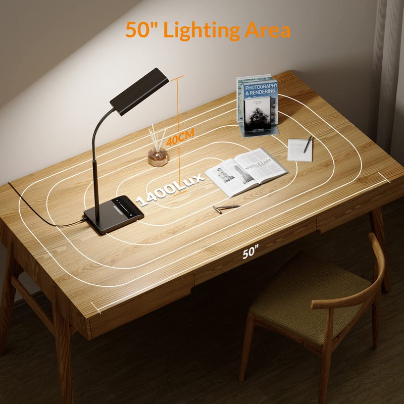 LEPOWER Desk Lamp, 800LM LED for Home Office, 12W Reading for Desk, Eye-Caring Light, Touch Table Gooseneck Lamp, 50 Lighting Modes, Bright for Bedroom, Study (Black) - Image 4