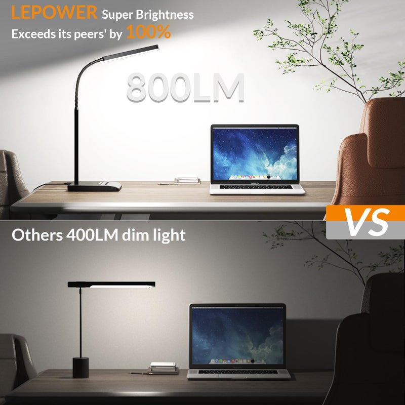 LEPOWER Desk Lamp, 800LM LED for Home Office, 12W Reading for Desk, Eye-Caring Light, Touch Table Gooseneck Lamp, 50 Lighting Modes, Bright for Bedroom, Study (Black) - Image 3