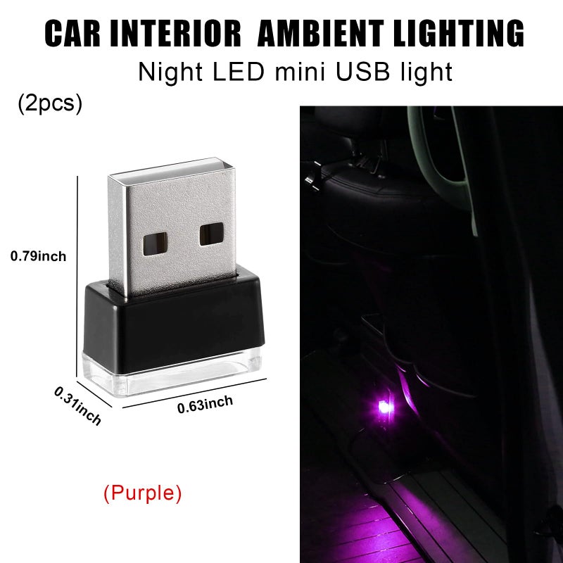 Sylvil 2 PCS USB LED Car Interior Atmosphere Lamp Portable Mini LED Night Light Plugin USB Interface Trunk Ambient Lighting Kit Universal Interior Car Accessories Purple - Image 4
