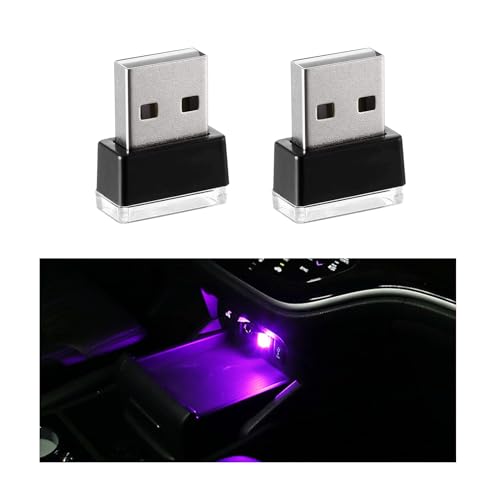 Sylvil 2 PCS USB LED Car Interior Atmosphere Lamp Portable Mini LED Night Light Plugin USB Interface Trunk Ambient Lighting Kit Universal Interior Car Accessories Purple - Image 1