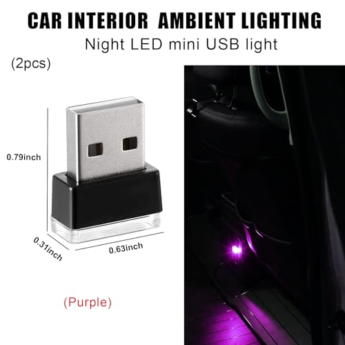Sylvil 2 PCS USB LED Car Interior Atmosphere Lamp Portable Mini LED Night Light Plugin USB Interface Trunk Ambient Lighting Kit Universal Interior Car Accessories Purple - Image 3