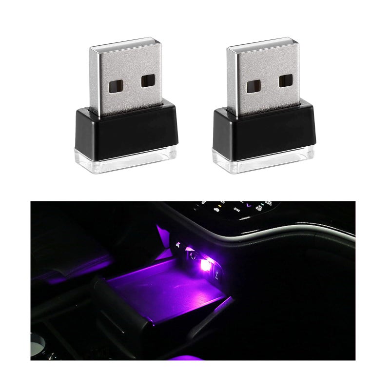 Sylvil 2 PCS USB LED Car Interior Atmosphere Lamp Portable Mini LED Night Light Plugin USB Interface Trunk Ambient Lighting Kit Universal Interior Car Accessories Purple - Image 2