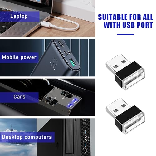Sylvil 2 PCS USB LED Car Interior Atmosphere Lamp Portable Mini LED Night Light Plugin USB Interface Trunk Ambient Lighting Kit Universal Interior Car Accessories Purple - Image 5