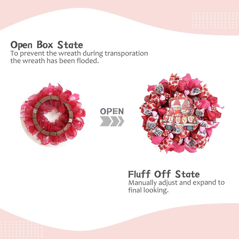 TEMPUS 22Inch Valentine's Day Wreath with Love Sign Red/Pink/White Ribbon Mesh Wreath for Front Door Anniversary Wedding Party Pendant Home Party Ornaments - Image 4