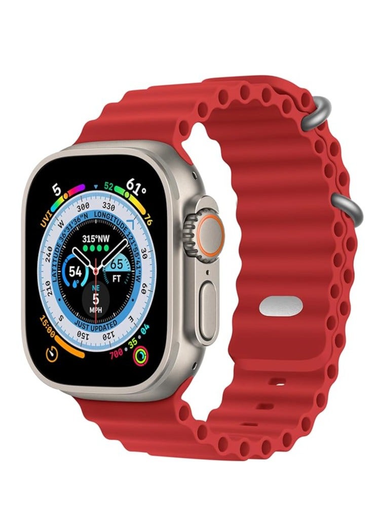 Sport New Silicone Band Compatible with Apple Watch Ultra Ocean 42/44/45/49mm Strap for iWatch Series Ultra 8 7 6 5 SE-Red - Image 1