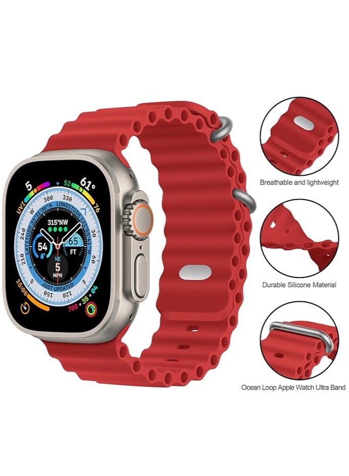 Sport New Silicone Band Compatible with Apple Watch Ultra Ocean 42/44/45/49mm Strap for iWatch Series Ultra 8 7 6 5 SE-Red - Image 2