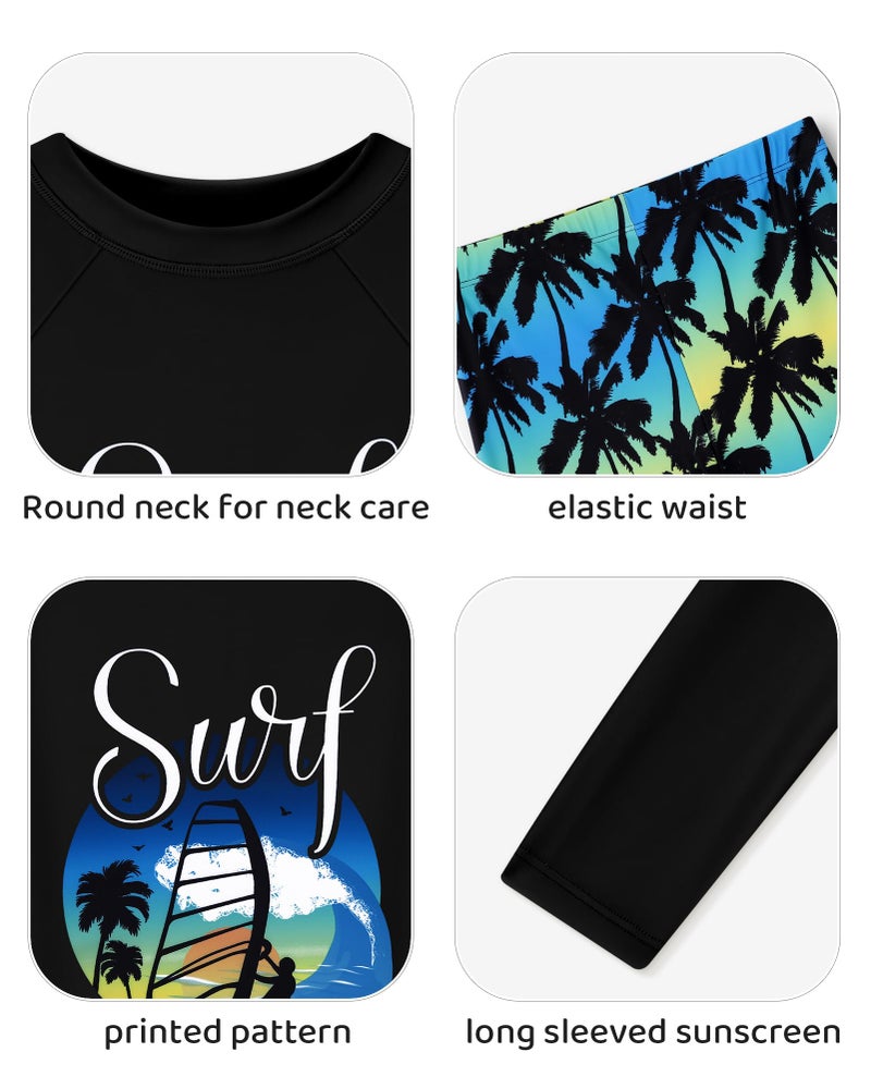 Ghteas Boys Rash Guard Swim Set Kids Two Piece Swimsuits Long Sleeve Swimwear Sets Coconut Tree Printed Swim Trunks Quick Dry Sun Protection Boys Bathing Suit Size 10 - Image 3