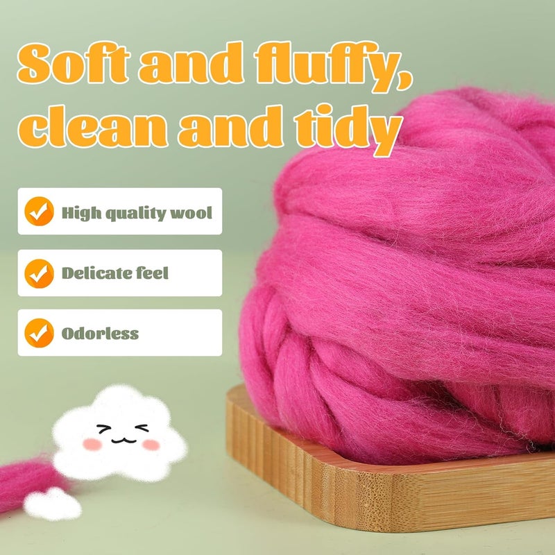 JUPEAN 3.53oz Wool Roving, Wool Felting Supplies, Pure Wool, Chunky Yarn, Spinning Wool Roving for Needle Felting Wet Felt DIY Hand Spinning (Grape Purple) - Image 3