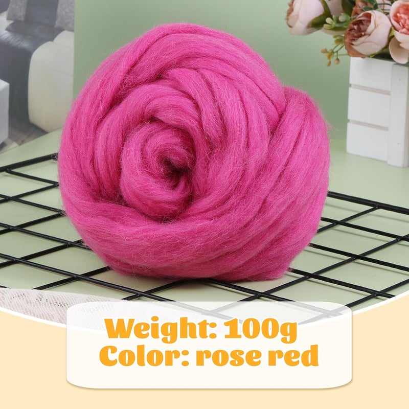 JUPEAN 3.53oz Wool Roving, Wool Felting Supplies, Pure Wool, Chunky Yarn, Spinning Wool Roving for Needle Felting Wet Felt DIY Hand Spinning (Grape Purple) - Image 2