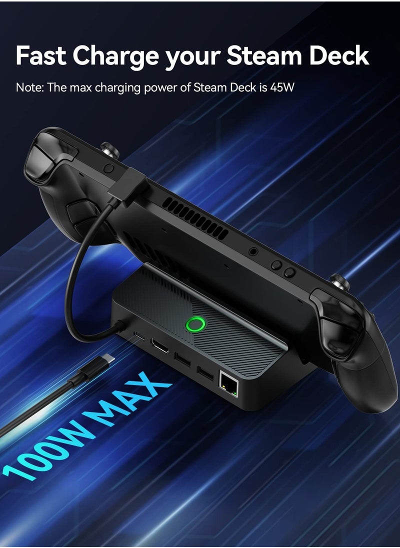 KASTWAVE - Docking Station for Steam Deck with LED Light, 5-in-1 Steam Dock with Gigabit Ethernet, HDMI 2.0 4K@60Hz, 2 USB-A 3.1, 100W Full Speed Charging Port, Dock for Steam Deck Accessories - Image 1