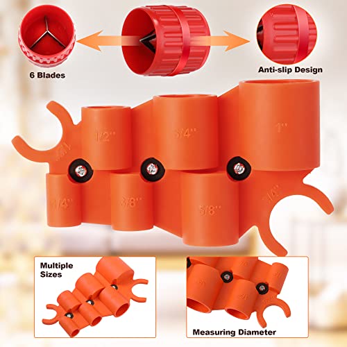 Dreyoo 1/4'' - 1'' Depth Gauge and Pipe Deburring Tool Kit, 1/8'' to 1-5/8'' Inner Outer Reamer Pipe Tubing Chamfer Tool for PVC PPR Brass CPVC PE-RT Aluminum - Image 2