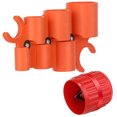 Dreyoo 1/4'' - 1'' Depth Gauge and Pipe Deburring Tool Kit, 1/8'' to 1-5/8'' Inner Outer Reamer Pipe Tubing Chamfer Tool for PVC PPR Brass CPVC PE-RT Aluminum - Image 1