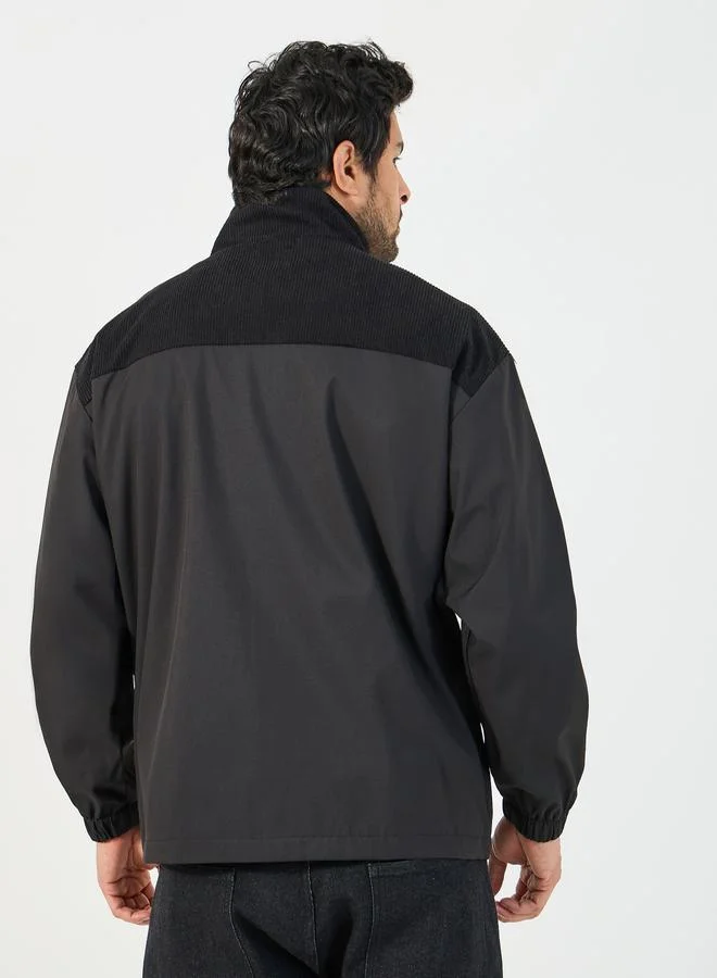 Styli Contrast Yoke Detail Windbreaker Jacket with Concealed Placket Detail