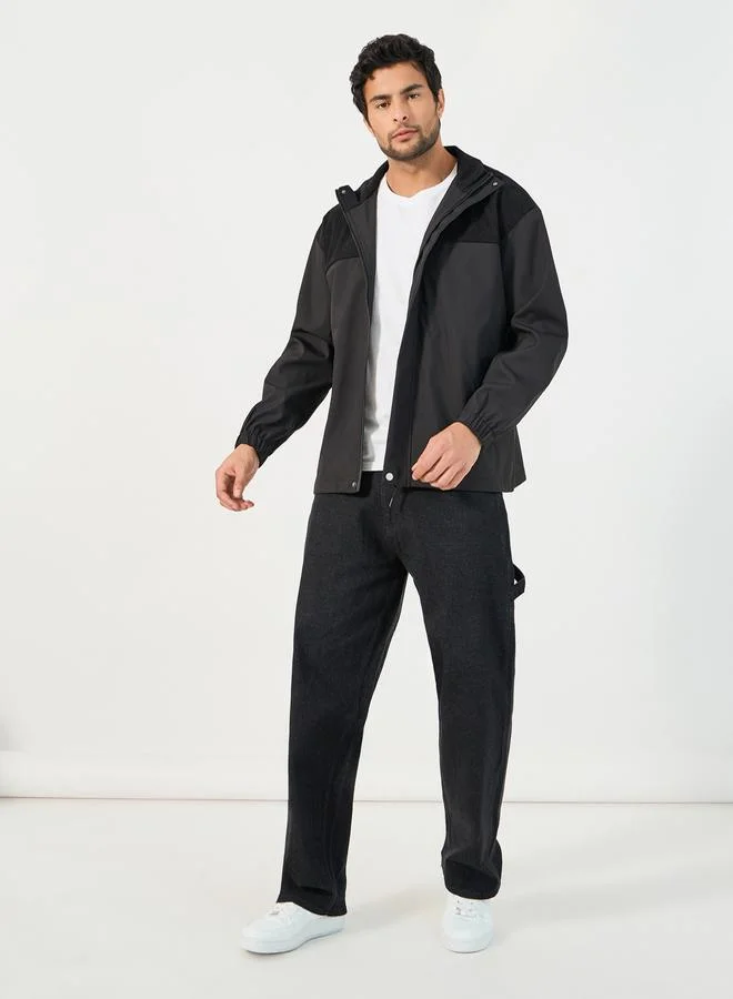 Styli Contrast Yoke Detail Windbreaker Jacket with Concealed Placket Detail