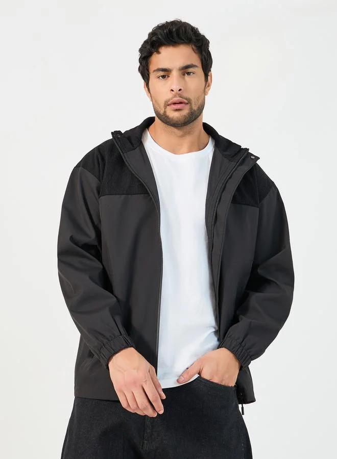 Styli Contrast Yoke Detail Windbreaker Jacket with Concealed Placket Detail