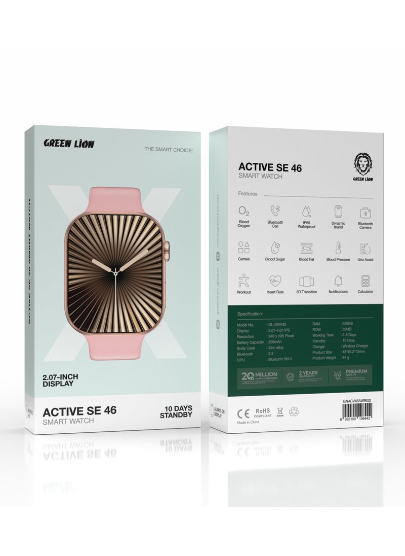 GREEN LION Active SE 46 Smart Watch / 2.07 Display / Calculator / Heart Rate / 3D Transition / Games / Bluetooth Camera and Call / Workout / Notification - Rose Gold & Pink Strap  - Image 2