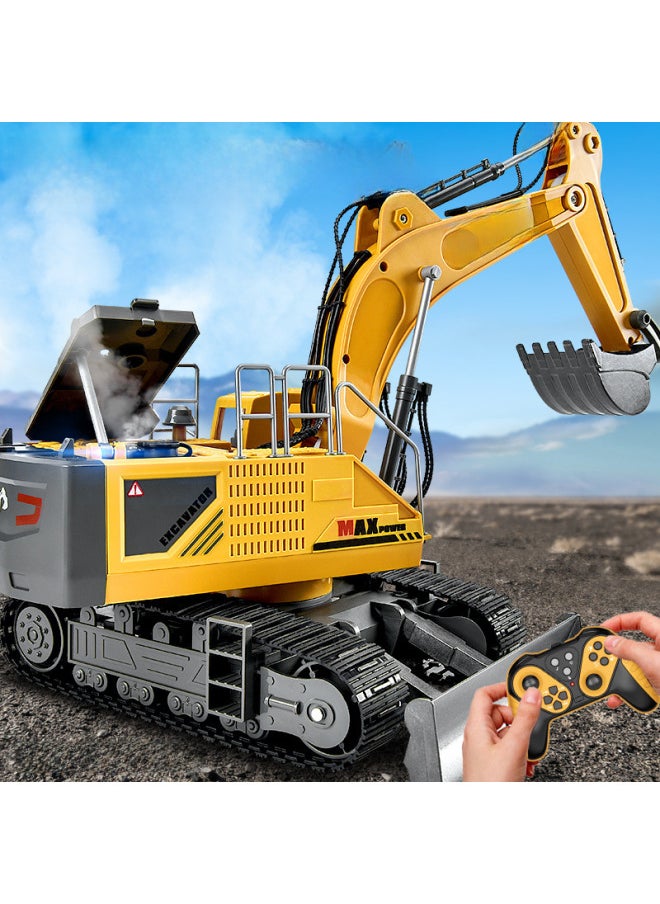 Large Alloy Children's Remote Control Excavator Toy Car Boy Simulation Electric Excavator Car Engineering Car Excavator-Color:6-way Excavator-yellow [mail Order Box]]  - Image 3