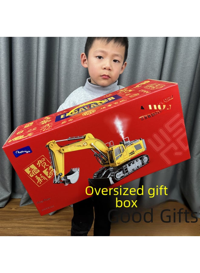 Large Alloy Children's Remote Control Excavator Toy Car Boy Simulation Electric Excavator Car Engineering Car Excavator-Color:6-way Excavator-yellow [mail Order Box]]  - Image 2