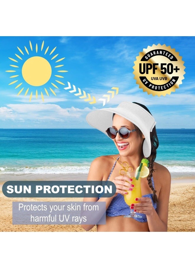 NIBEMINENT Sun Hats for Women Wide Brim Beach Hat Straw Visor Ponytail Summer UV Packable Foldable Beach Vacation Essentials  - Image 3