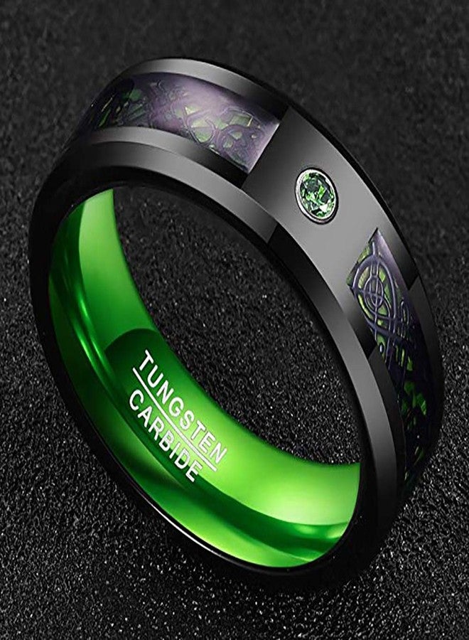 NUNCAD Men Wedding Ring Dragon Black Green Carbon Fiber Tungsten Wedding Band Black Polished Finish Beveled Edge Size 10.5 - Image 2