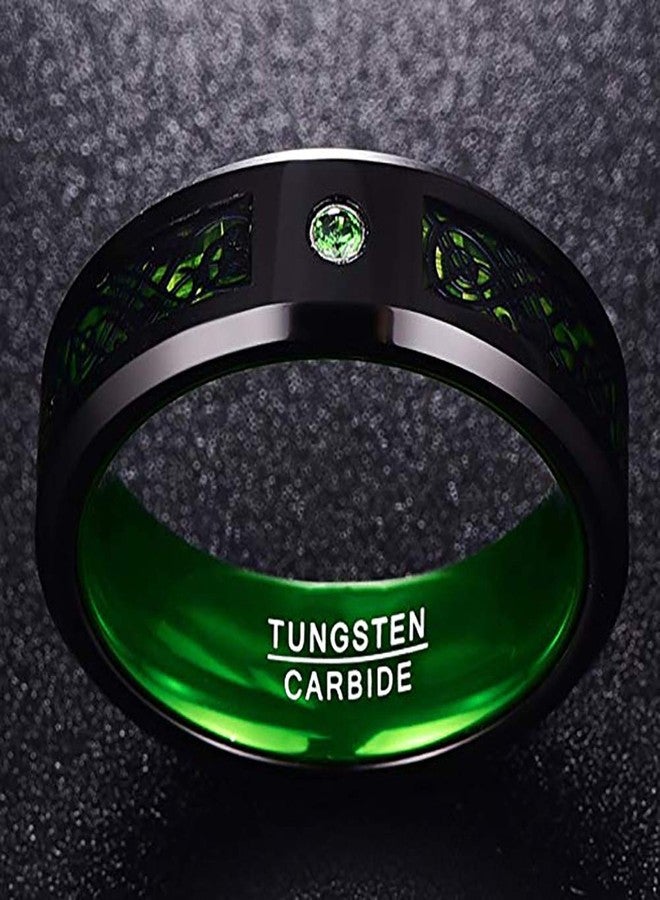 NUNCAD Men Wedding Ring Dragon Black Green Carbon Fiber Tungsten Wedding Band Black Polished Finish Beveled Edge Size 10.5 - Image 3