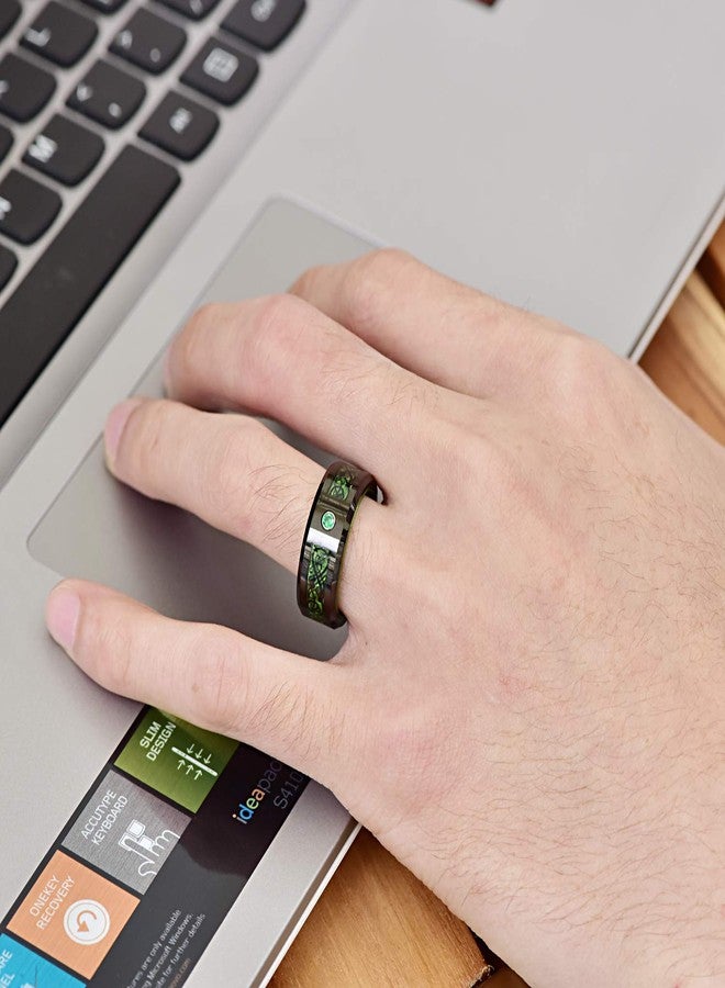 NUNCAD Men Wedding Ring Dragon Black Green Carbon Fiber Tungsten Wedding Band Black Polished Finish Beveled Edge Size 10.5 - Image 4