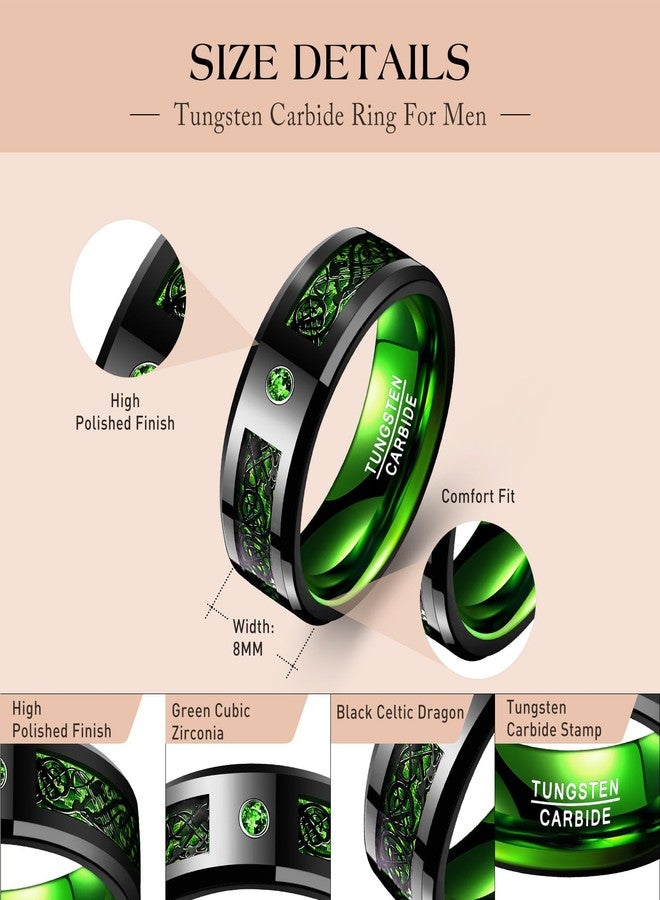 NUNCAD Men Wedding Ring Dragon Black Green Carbon Fiber Tungsten Wedding Band Black Polished Finish Beveled Edge Size 10.5 - Image 5