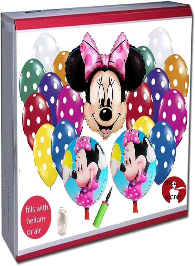 Secret minnie mouse head balloon - 20pcs polka dots multicolor latex balloon - 2pcs foil round balloon 18inch - birthday party decor