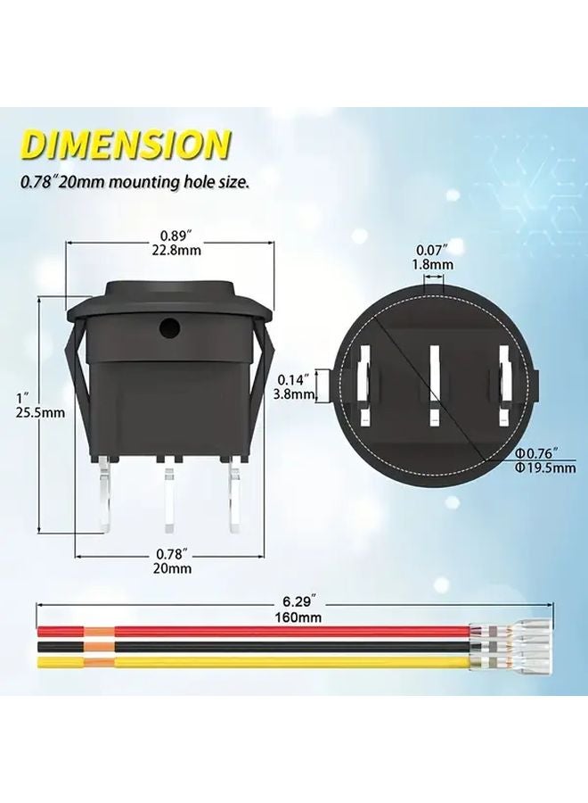 10 قطع مفتاح روكر دائري 3 اتجاه تشغيل إيقاف تشغيل 3 دبابيس 6 أمبير 250 فولت تيار متردد SPST مفتاح تبديل مع أسلاك لستيريو السيارة قارب بحري - Image 3