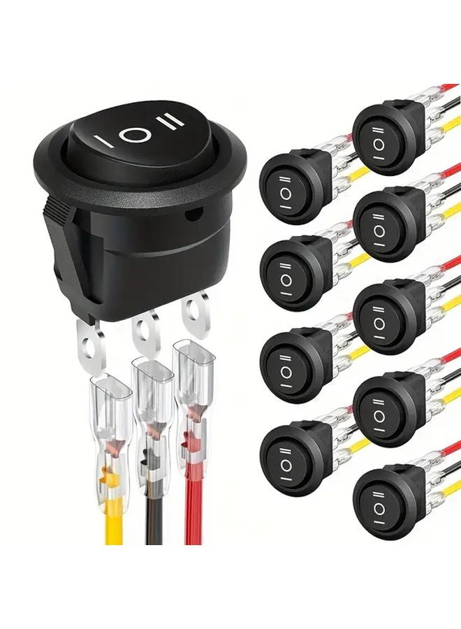 10 قطع مفتاح روكر دائري 3 اتجاه تشغيل إيقاف تشغيل 3 دبابيس 6 أمبير 250 فولت تيار متردد SPST مفتاح تبديل مع أسلاك لستيريو السيارة قارب بحري - Image 1