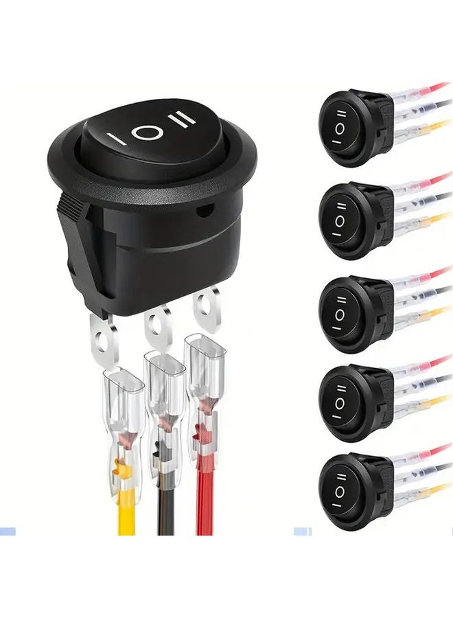 10 قطع مفتاح روكر دائري 3 اتجاه تشغيل إيقاف تشغيل 3 دبابيس 6 أمبير 250 فولت تيار متردد SPST مفتاح تبديل مع أسلاك لستيريو السيارة قارب بحري - Image 2