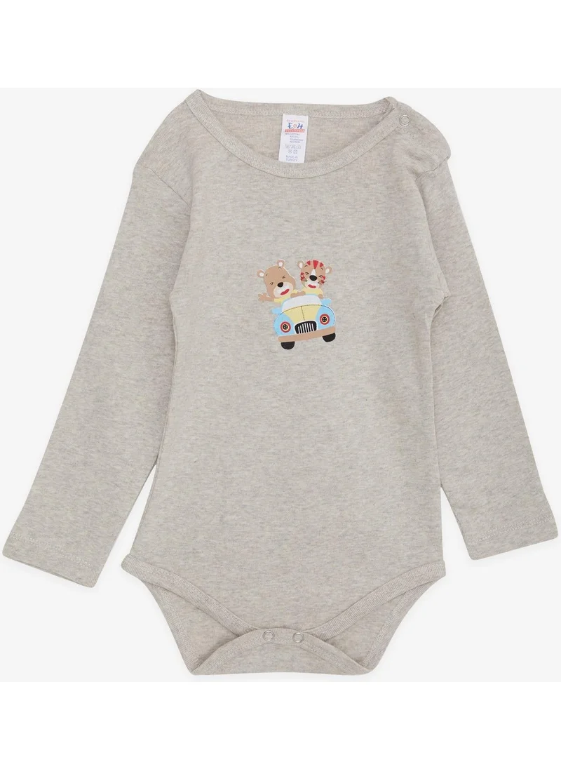 Breeze Baby Boy Snap Bodysuit Driver Animal Printed 9 Months-3 Years, Beige Melange